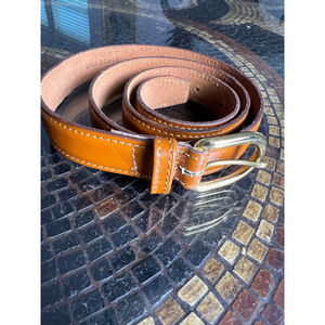 Women's Bill Blass Brown Leather Belt with Gold Buckle